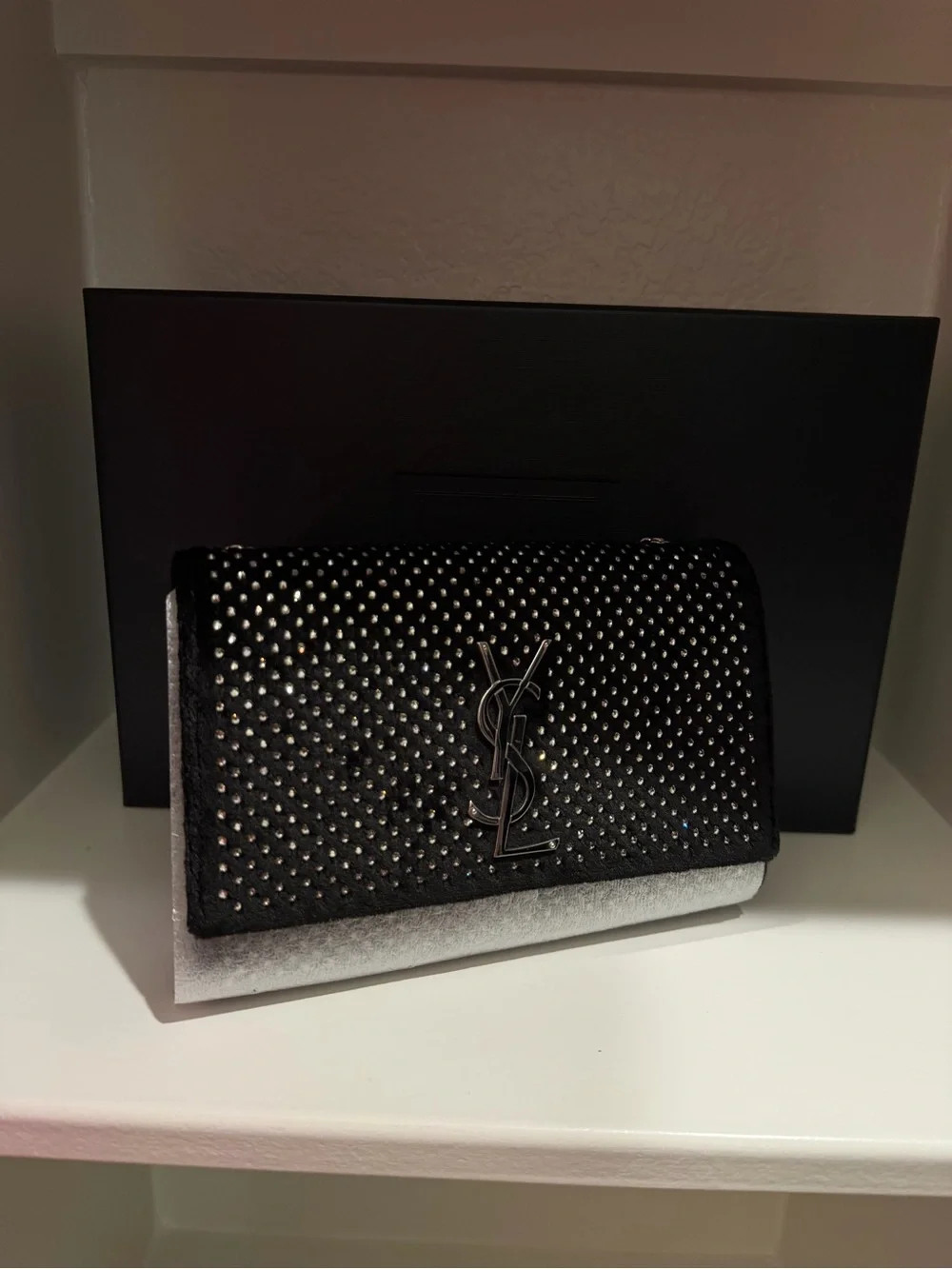 New! Saint Laurent Black Velvet
Crossbody Bag with Crystal Accents - Picture 10 of 15